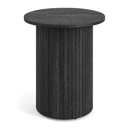 DirectDeals 18-inch round fluted side table with pedestal drum base, black wood finish on Tampa Home & Garden Store