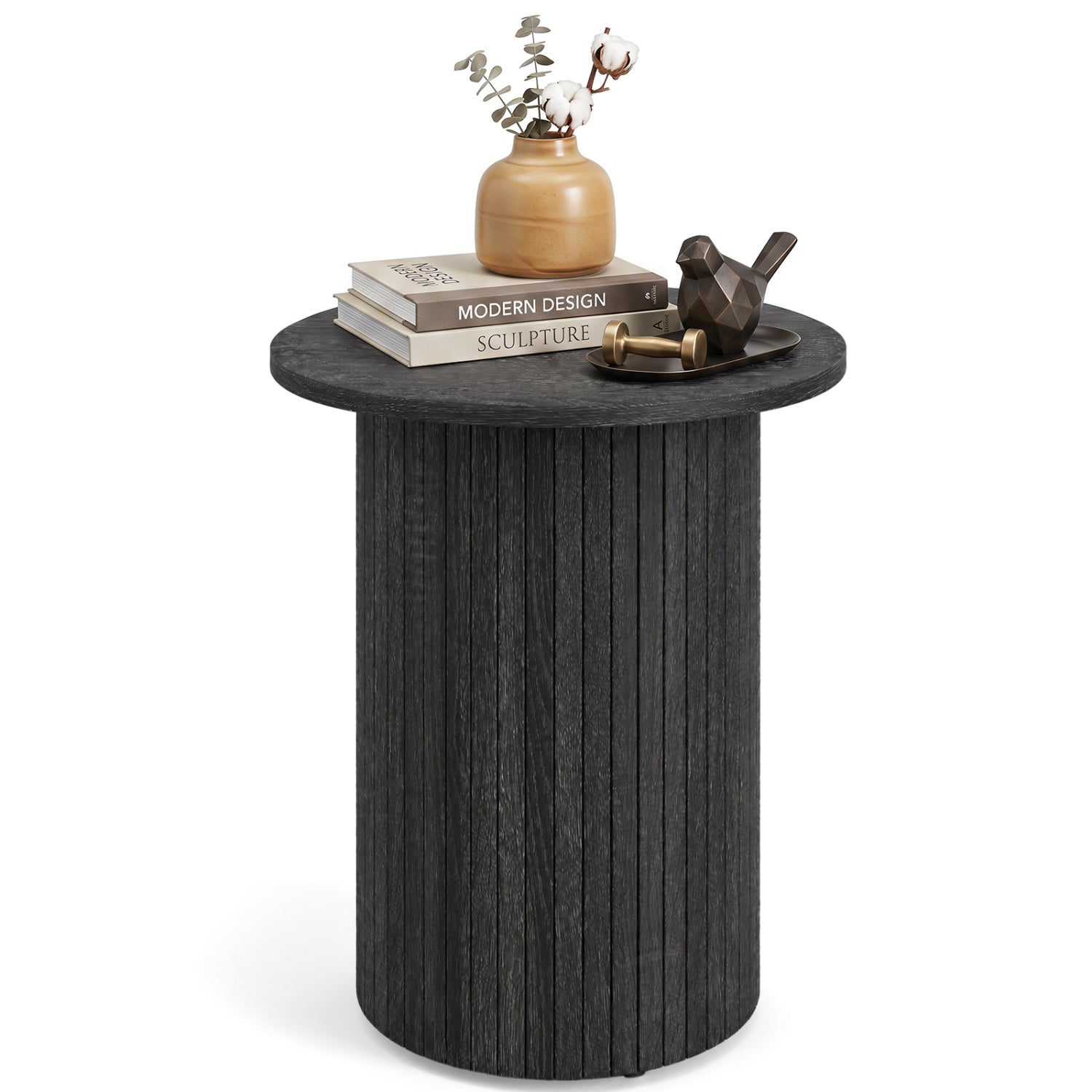 18-inch round fluted pedestal side table by DirectDeals with grooved dark charcoal drum base on Tampa Home & Garden Store