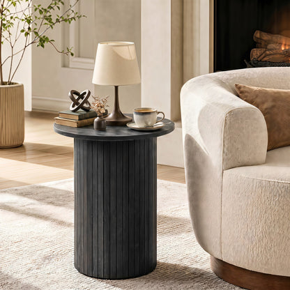 18in Round Fluted Side Table with Pedestal Drum Base, dark charcoal finish, DirectDeals on Tampa Home & Garden Store