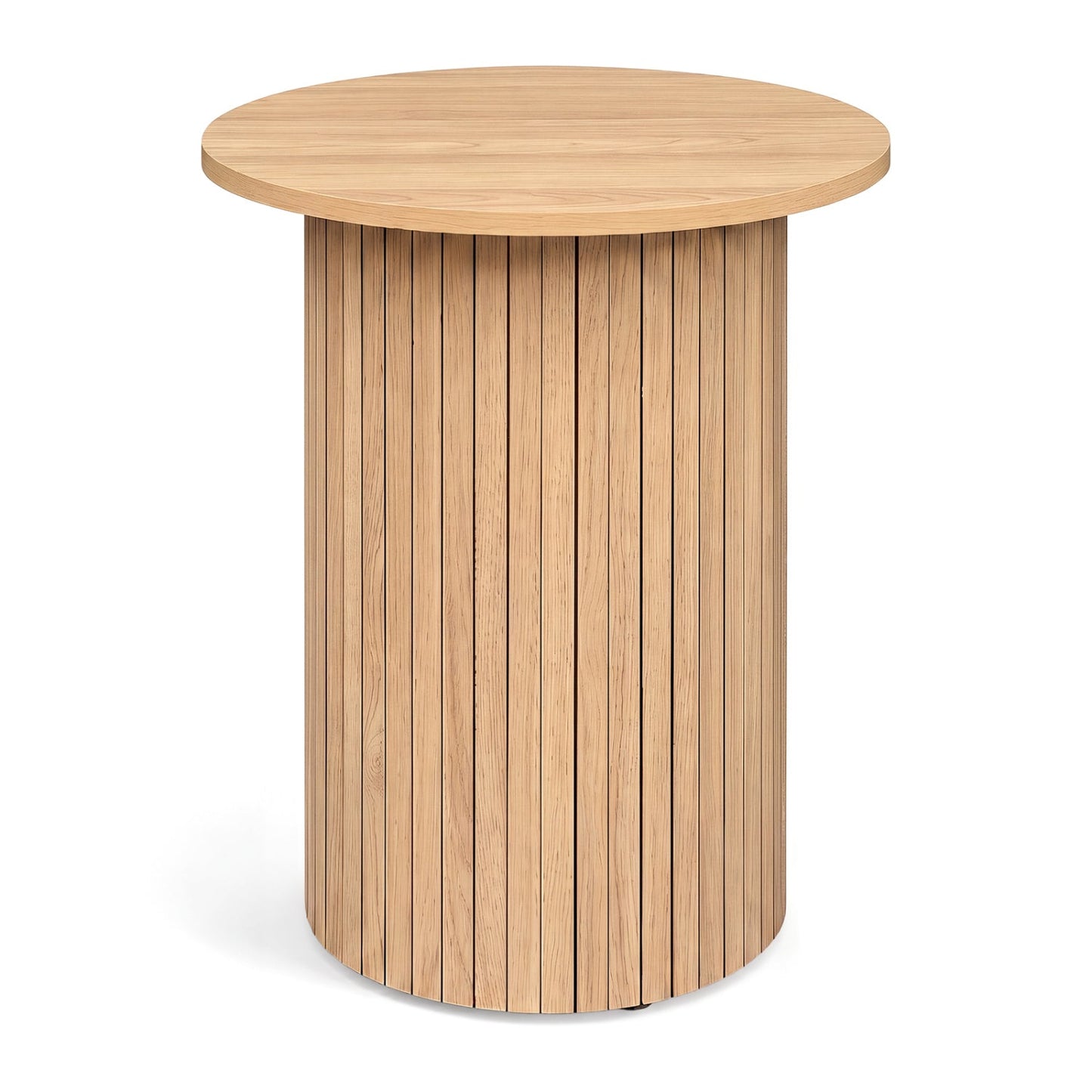 18-inch round fluted side table with pedestal drum base in natural wood DirectDeals on Tampa Home & Garden Store