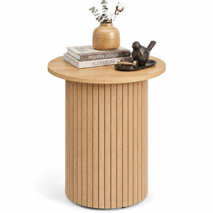 18in round fluted side table with pedestal drum base in natural wood by DirectDeals on Tampa Home & Garden Store