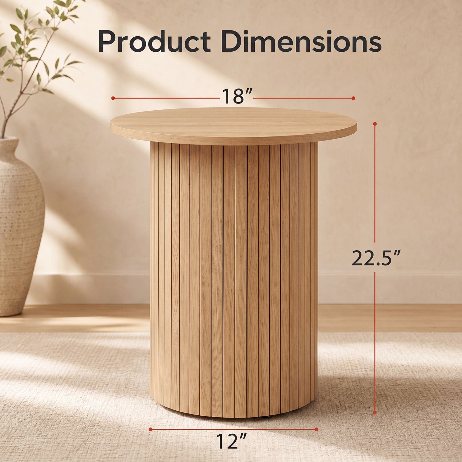 18in round fluted side table with pedestal drum base in natural wood DirectDeals on Tampa Home & Garden Store
