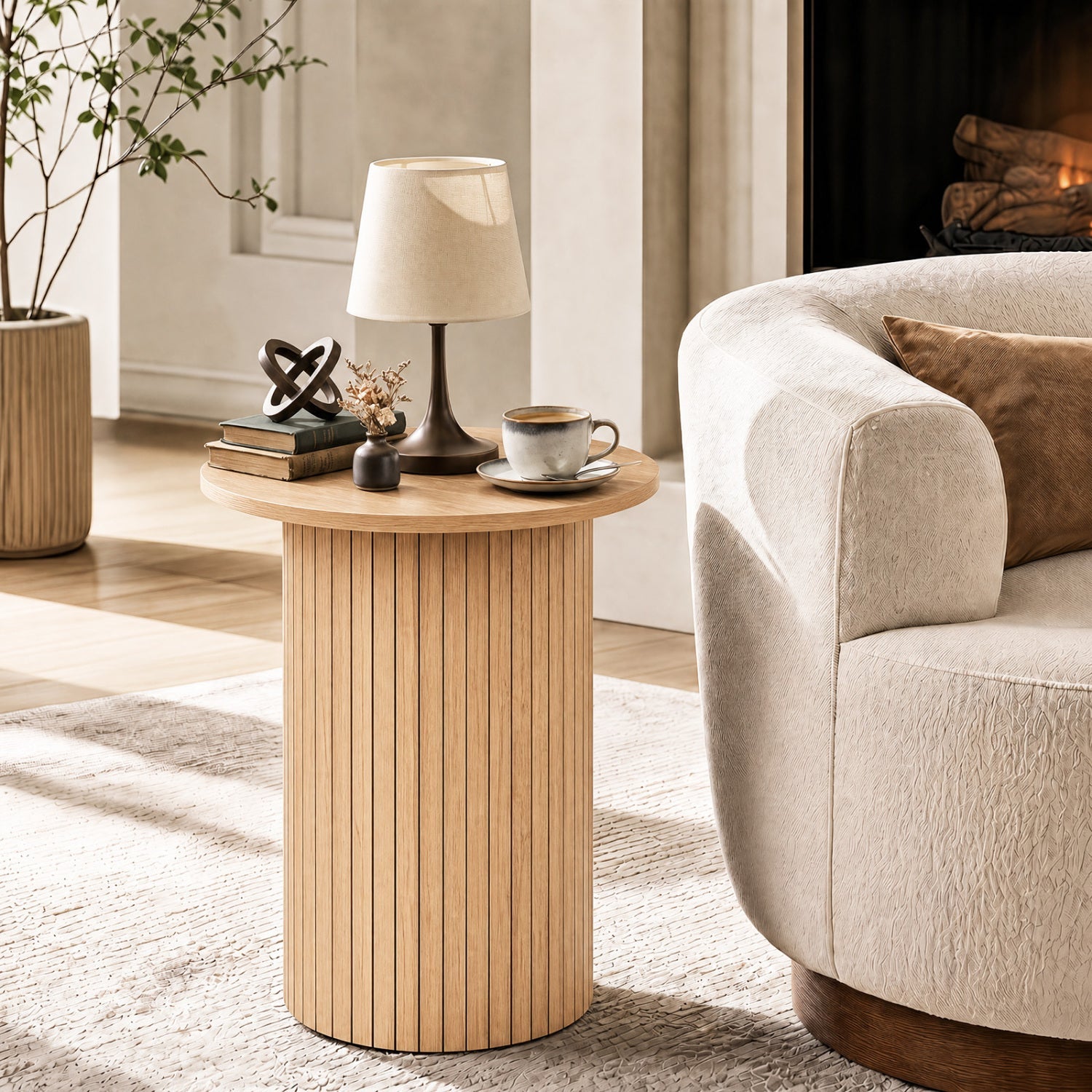 18in round fluted side table with pedestal drum base by DirectDeals in natural wood on Tampa Home & Garden Store