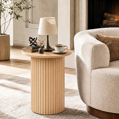 18in round fluted side table with pedestal drum base by DirectDeals in natural wood on Tampa Home & Garden Store