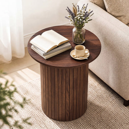 18-inch round fluted side table with pedestal drum base dark wood finish DirectDeals on Tampa Home & Garden Store
