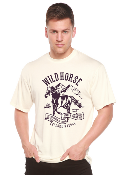 Men's Wild Horse Spun Bamboo graphic tee in ivory with horse print; bamboo viscose/cotton blend on Tampa Home & Garden Store