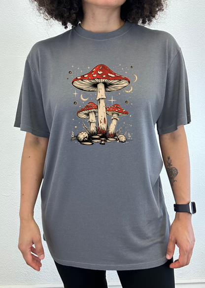 Boho retro hippie mushroom graphic unisex T-shirt gray bamboo/cotton blend Spun Bamboo on Tampa Home & Garden Store