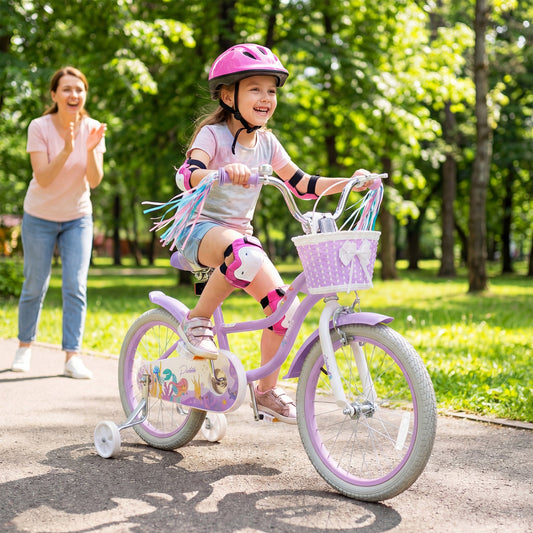 18-Inch Kids Bike Adjustable with Basket and Streamers Purple - Princess of the Sea Theme - Tampa Home & Garden Store