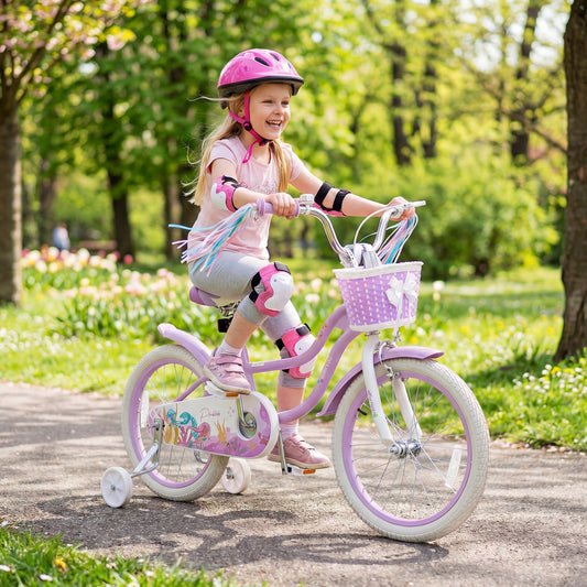18-Inch Kids Bike Adjustable with Basket and Streamers Purple - Princess of the Sea Theme - Tampa Home & Garden Store