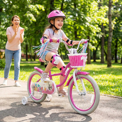 Kids Bike 18 Inch With Training Wheels Rose Red