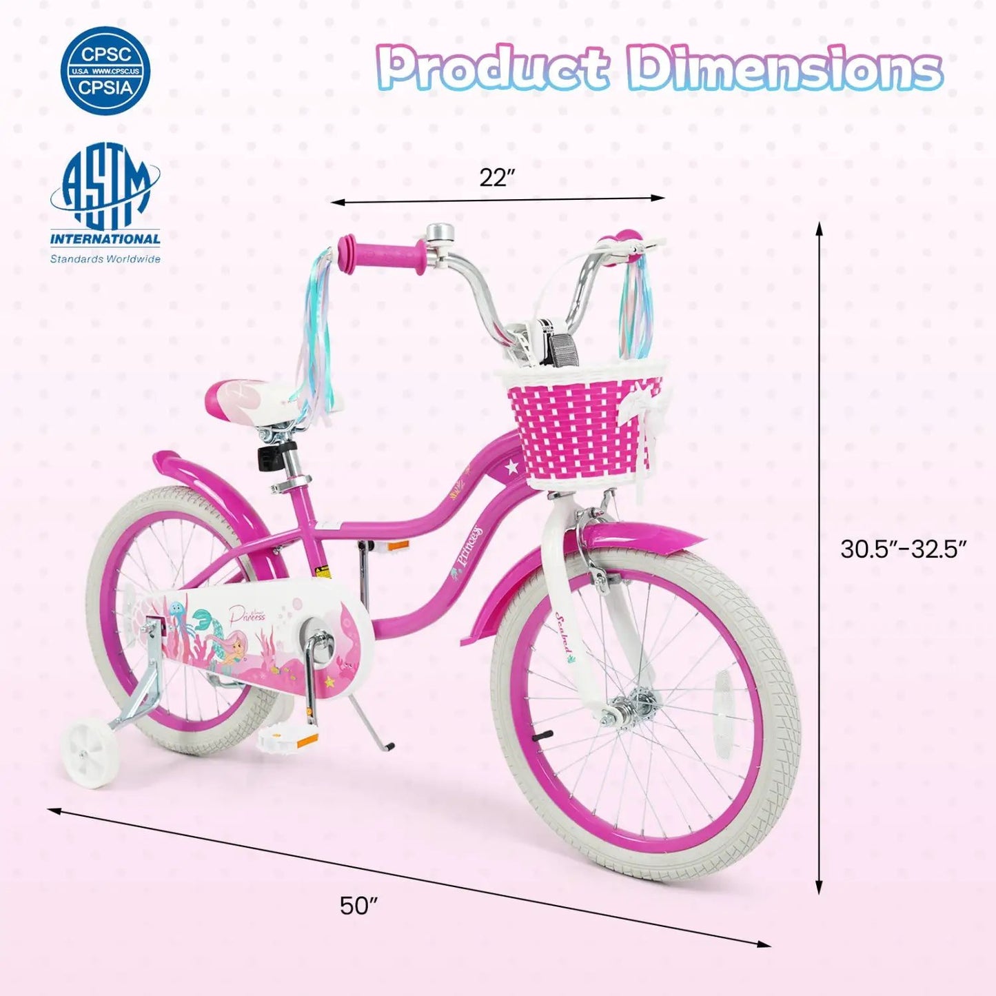 Kids Bike 18 Inch With Training Wheels Rose Red