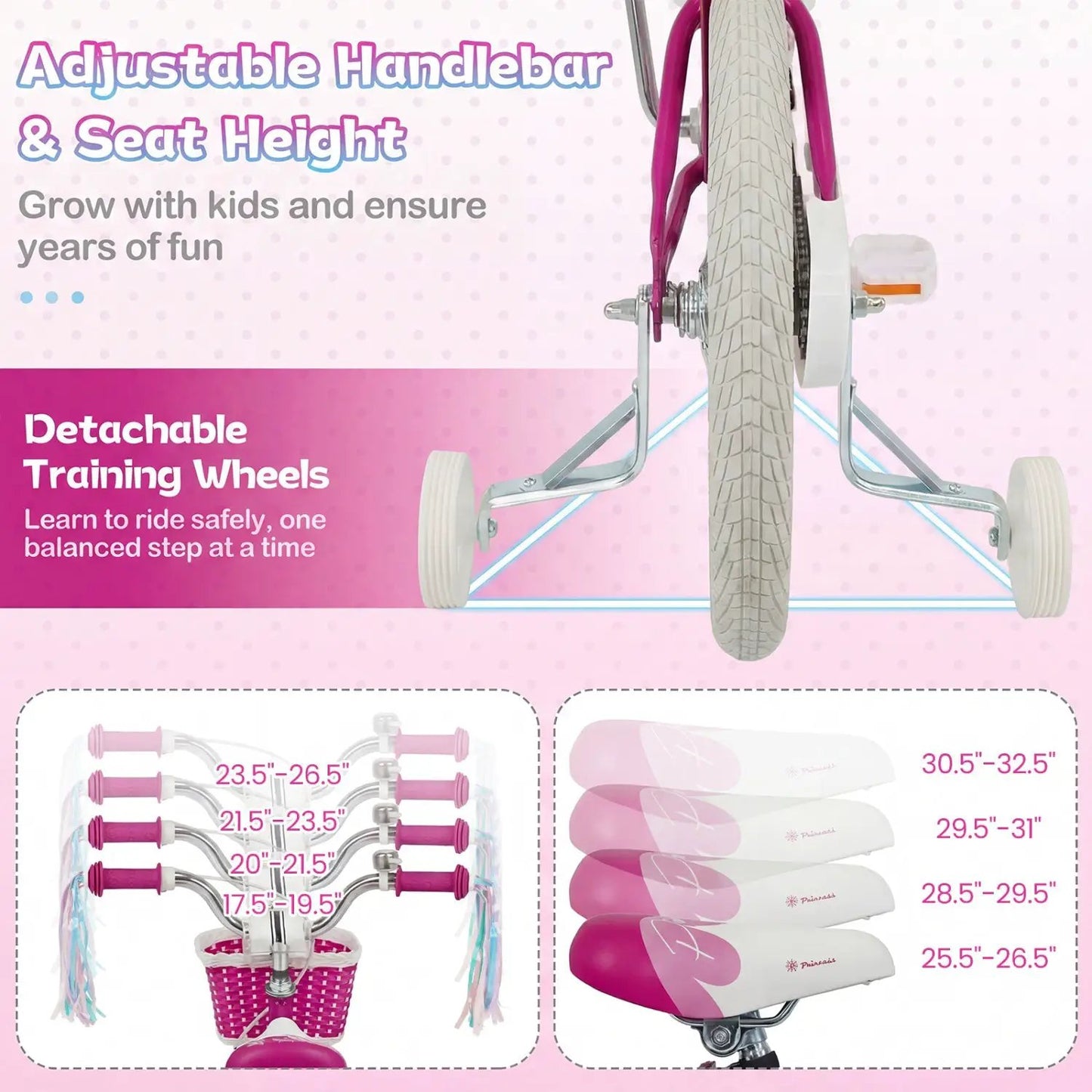 Kids Bike 18 Inch With Training Wheels Rose Red