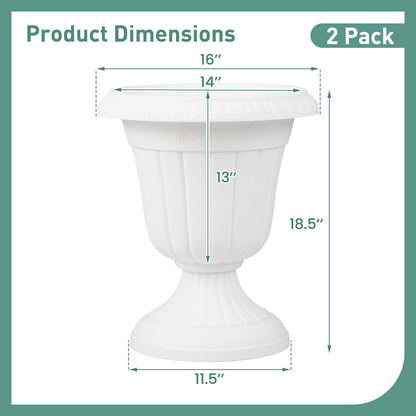 18 inch Tall Vintage Planters Set of 2 with Pedestal Base and Pre-marked Drain Hole