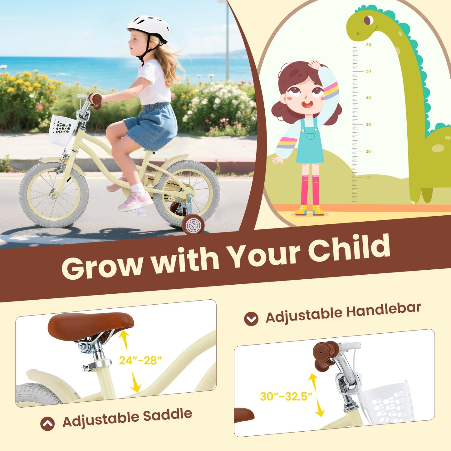 14/16/18 Inch Kids Bike Adjustable with Training Wheels Ages 3-8 Years Olds-18 inches