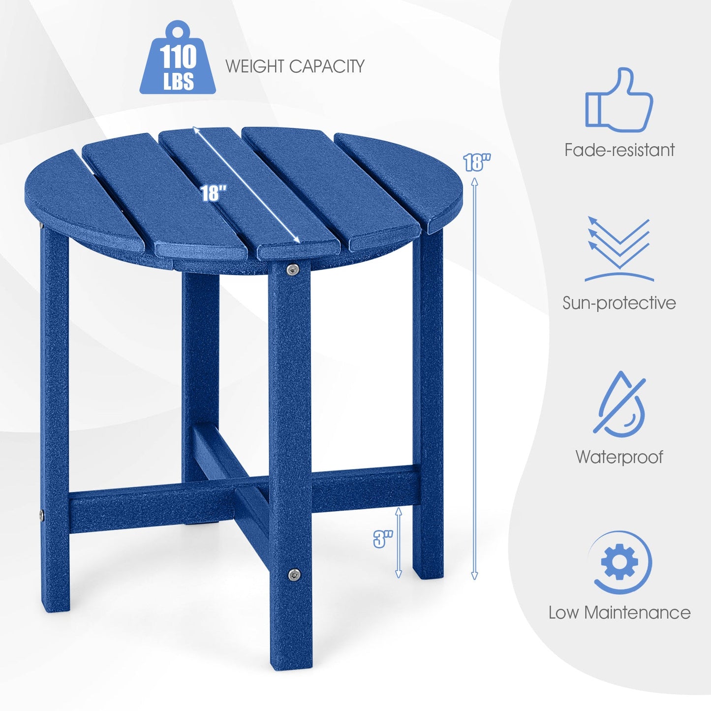 Mesa auxiliar Adirondack redonda de 45 cm resistente a la intemperie - Azul marino