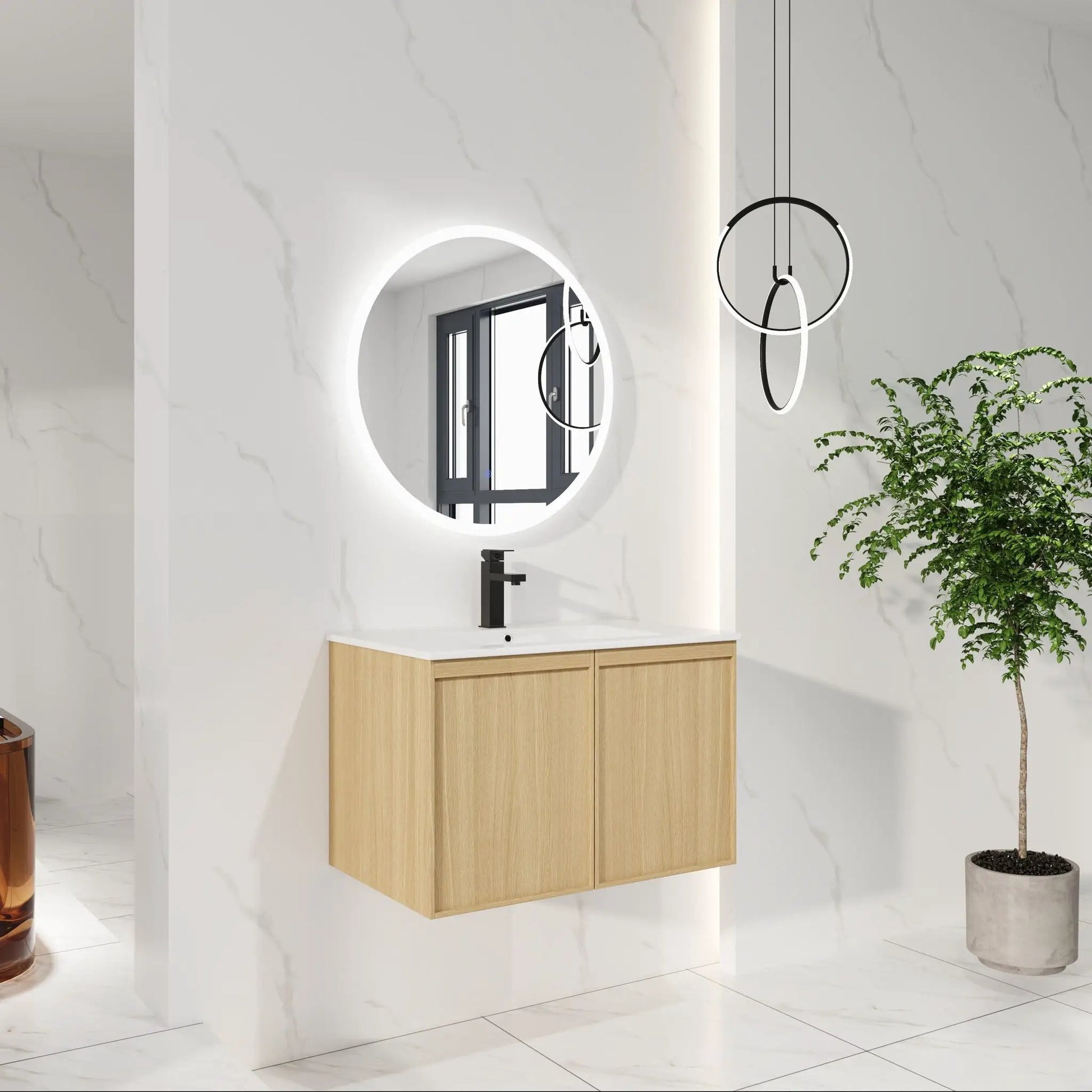Floating bathroom vanity with sink combo in light oak, wall-mounted on Tampa Home & Garden Store