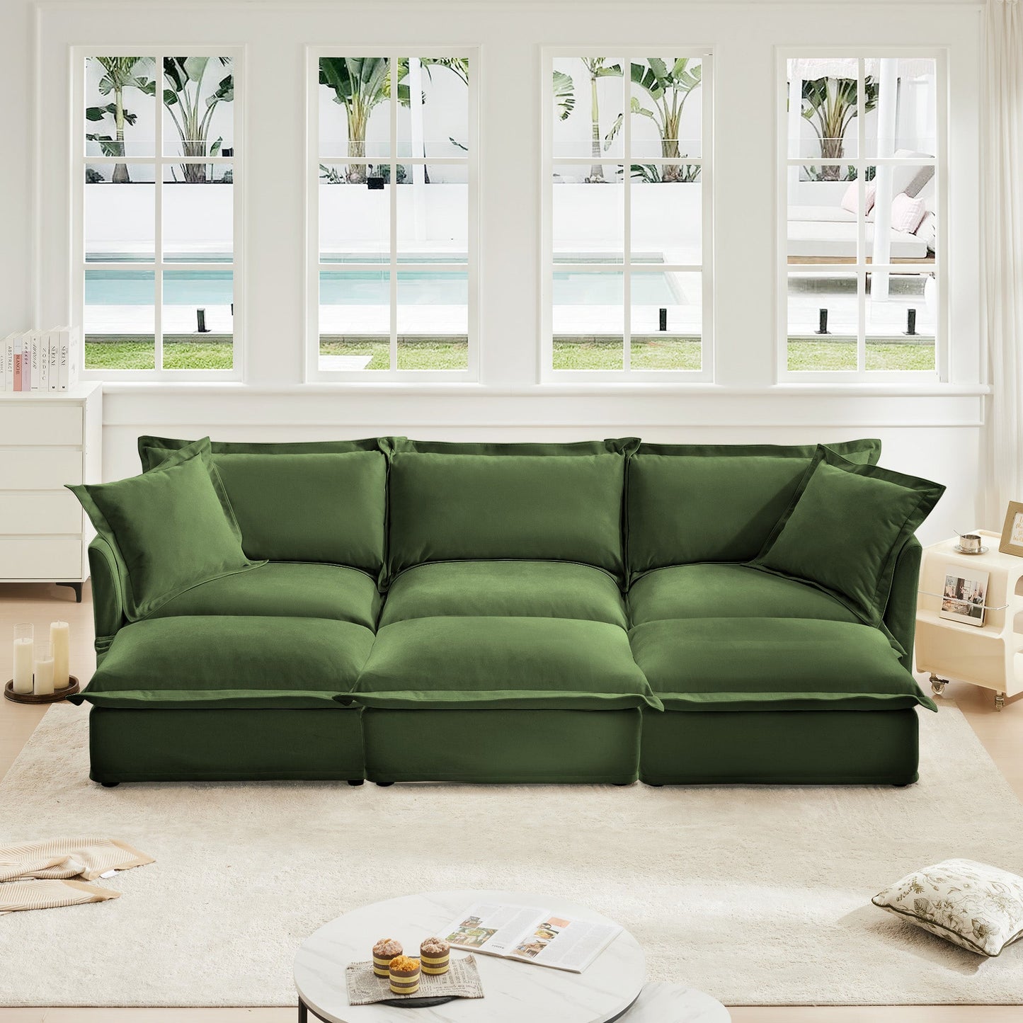 Slipcovered Chenille Sofa and Ottoman Set