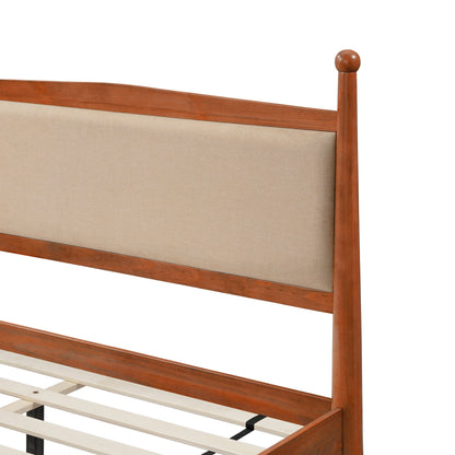 Queen Upholstered Platform Bed with Wood Slats