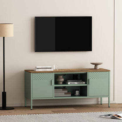 Storage TV stand with steel frame in green finish and dual cabinets by HouseOfZazla on Tampa Home & Garden Store