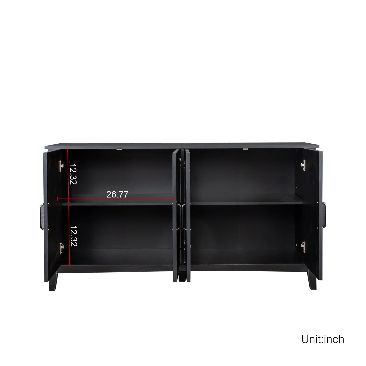 Freestanding black sideboard cabinet with four doors and four open shelves by HouseOfZazla on Tampa Home & Garden Store