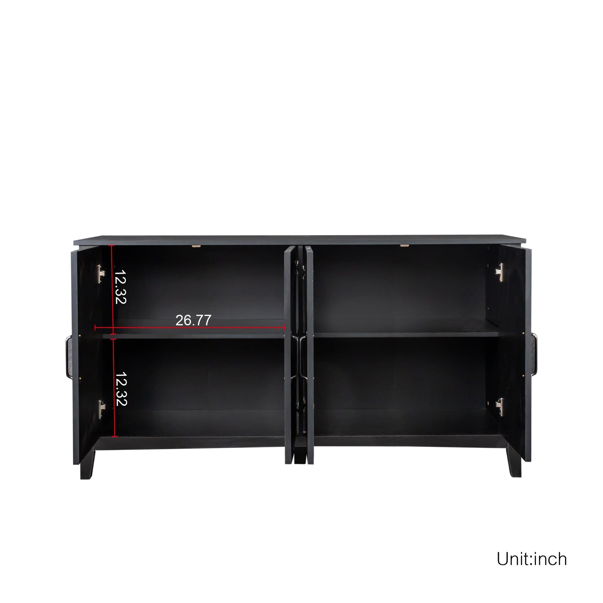 Freestanding black sideboard cabinet with four doors and four open shelves by HouseOfZazla on Tampa Home & Garden Store