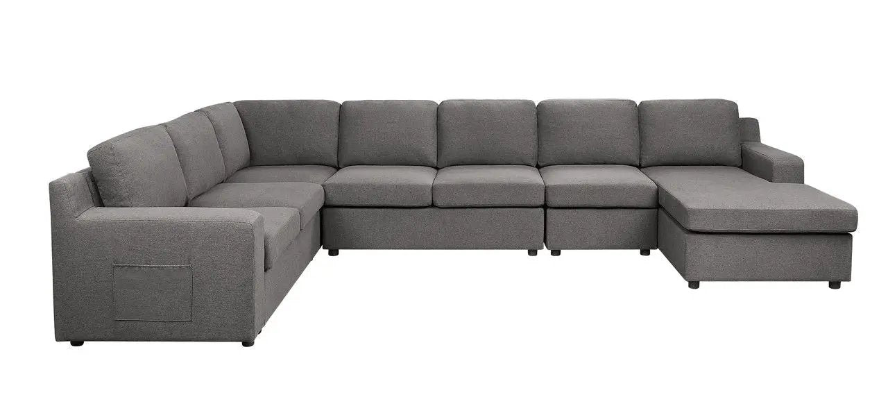 Waylon sectional sofa by Unique Piece Furniture, gray six-piece stationary sectional with chaise on Tampa Home & Garden Store