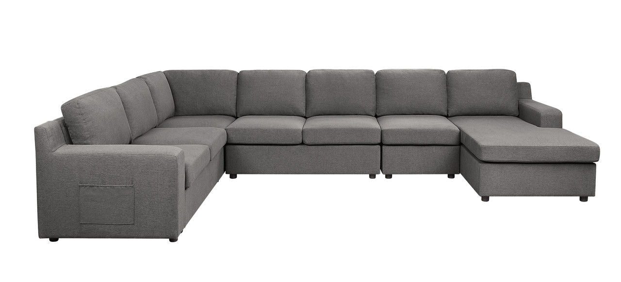 Waylon stationary sectional sofa in gray fabric, L-shaped with chaise, HouseOfZazla on Tampa Home & Garden Store