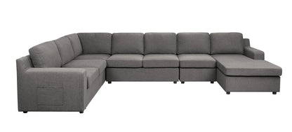 Waylon stationary sectional sofa in gray fabric, L-shaped with chaise, HouseOfZazla on Tampa Home & Garden Store