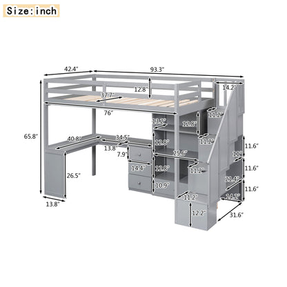 Gray loft bed with L-shaped desk, drawers, cabinet and storage staircase by HouseOfZazla on Tampa Home & Garden Store
