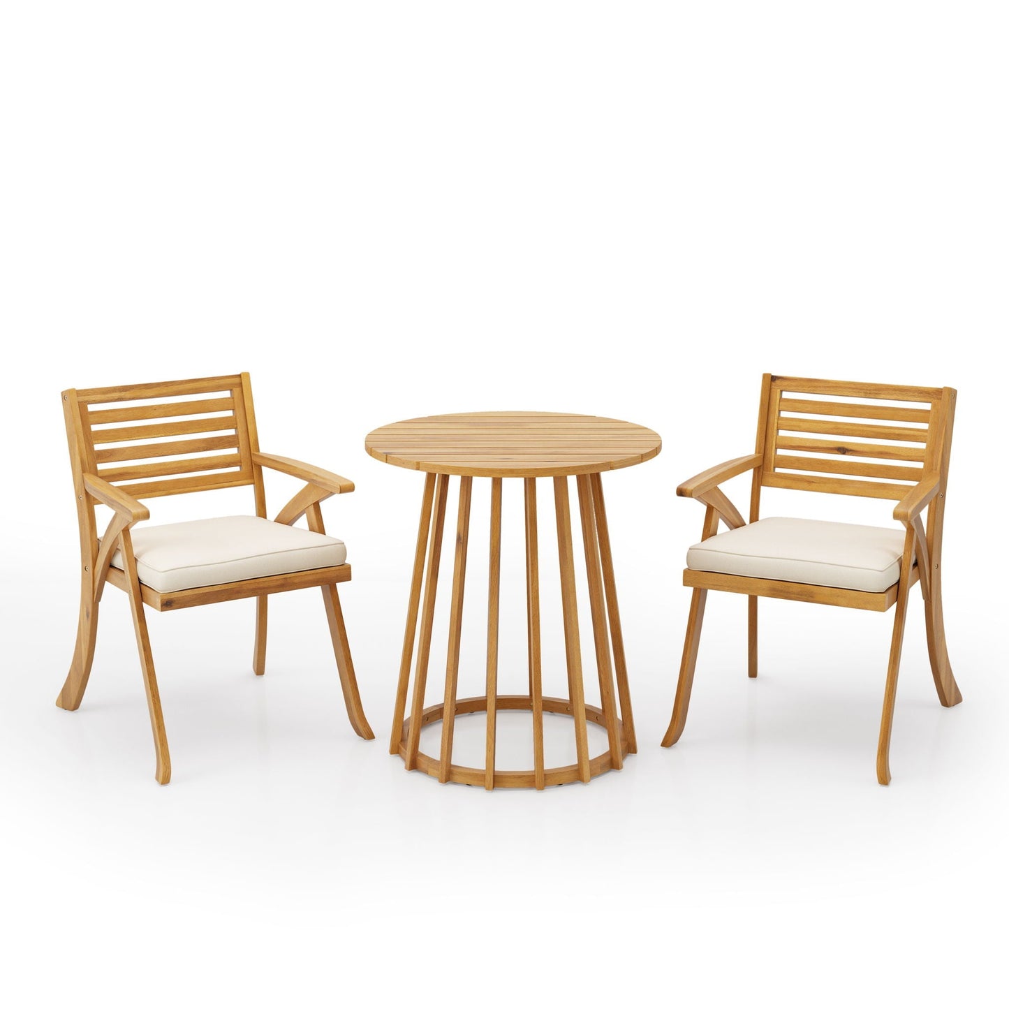 Outdoor 3 Piece Acacia Dining Set with Cushions