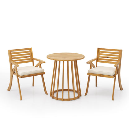 Outdoor 3 Piece Acacia Dining Set with Cushions