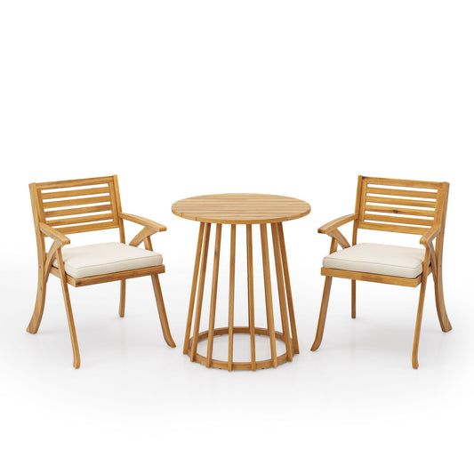 Outdoor 3 Piece Acacia Dining Set with Cushions