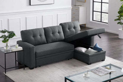 Pull Out Sectional Sofa With Chaise in dark gray fabric, tufted cushions Unique Piece Furniture on Tampa Home & Garden Store