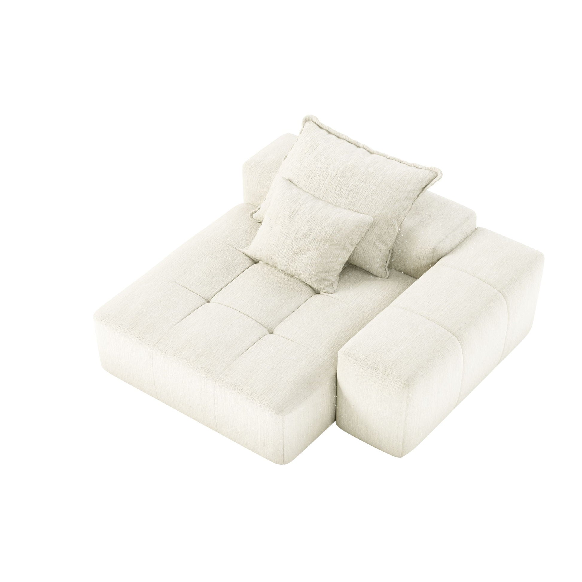 Chaise by HouseOfZazla in cream sparkling chenille upholstery, oversized modular design on Tampa Home & Garden Store