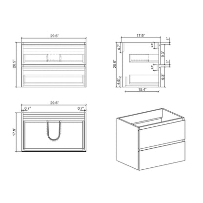 Alice bathroom vanity with sink blueprint drawing showing front and side views on Tampa Home & Garden Store