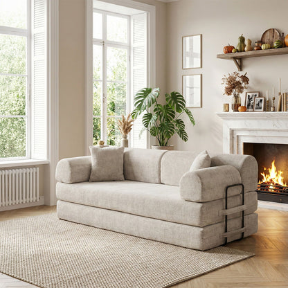 Modern Two Tone Fabric Sofa and Convertible Bed