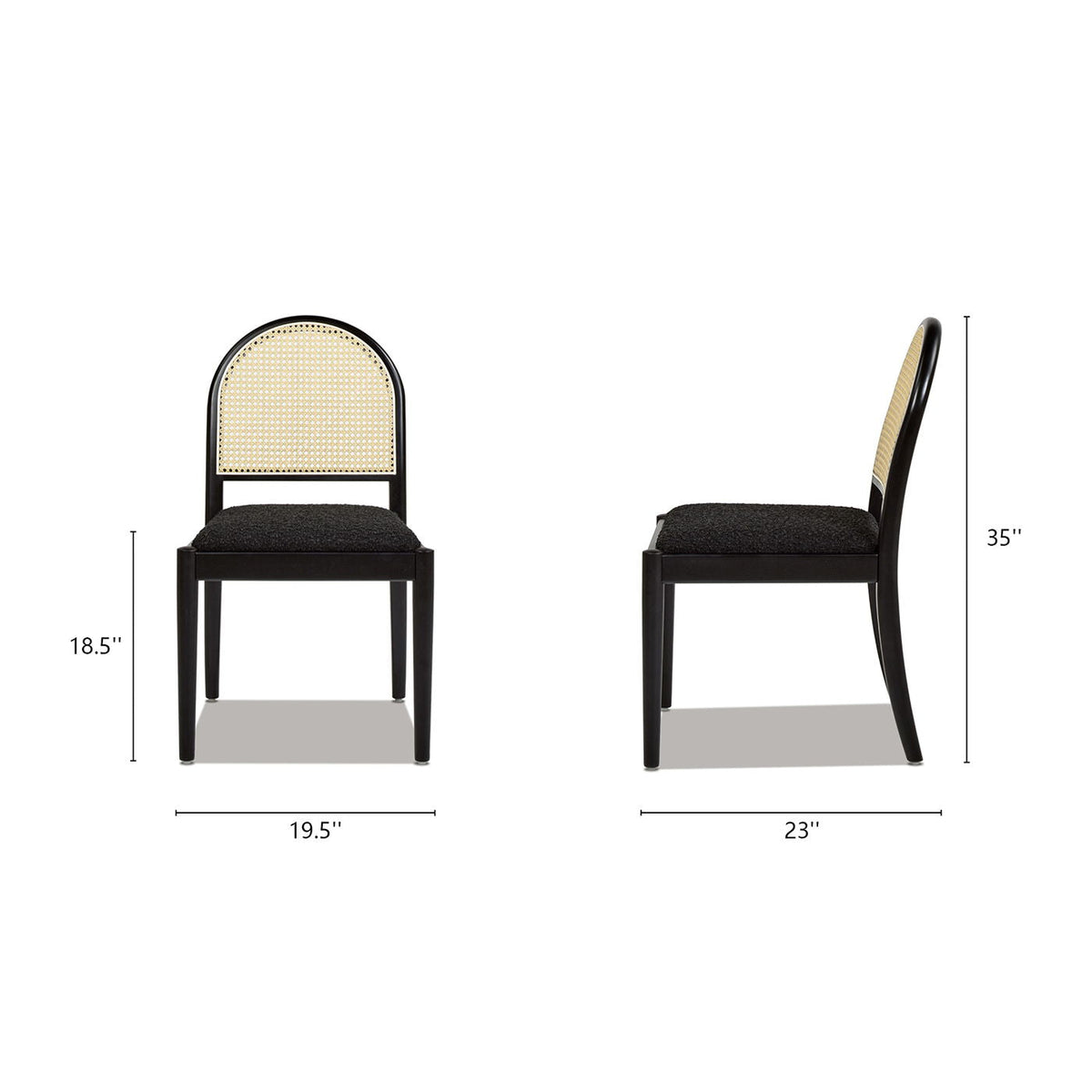 Curved Cane Dining Chair Set with Cane-Inspired Resin Back, black frame, padded seats, 2 chairs on Tampa Home & Garden Store