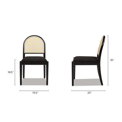 Curved Cane Dining Chair Set with Cane-Inspired Resin Back, black frame, padded seats, 2 chairs on Tampa Home & Garden Store