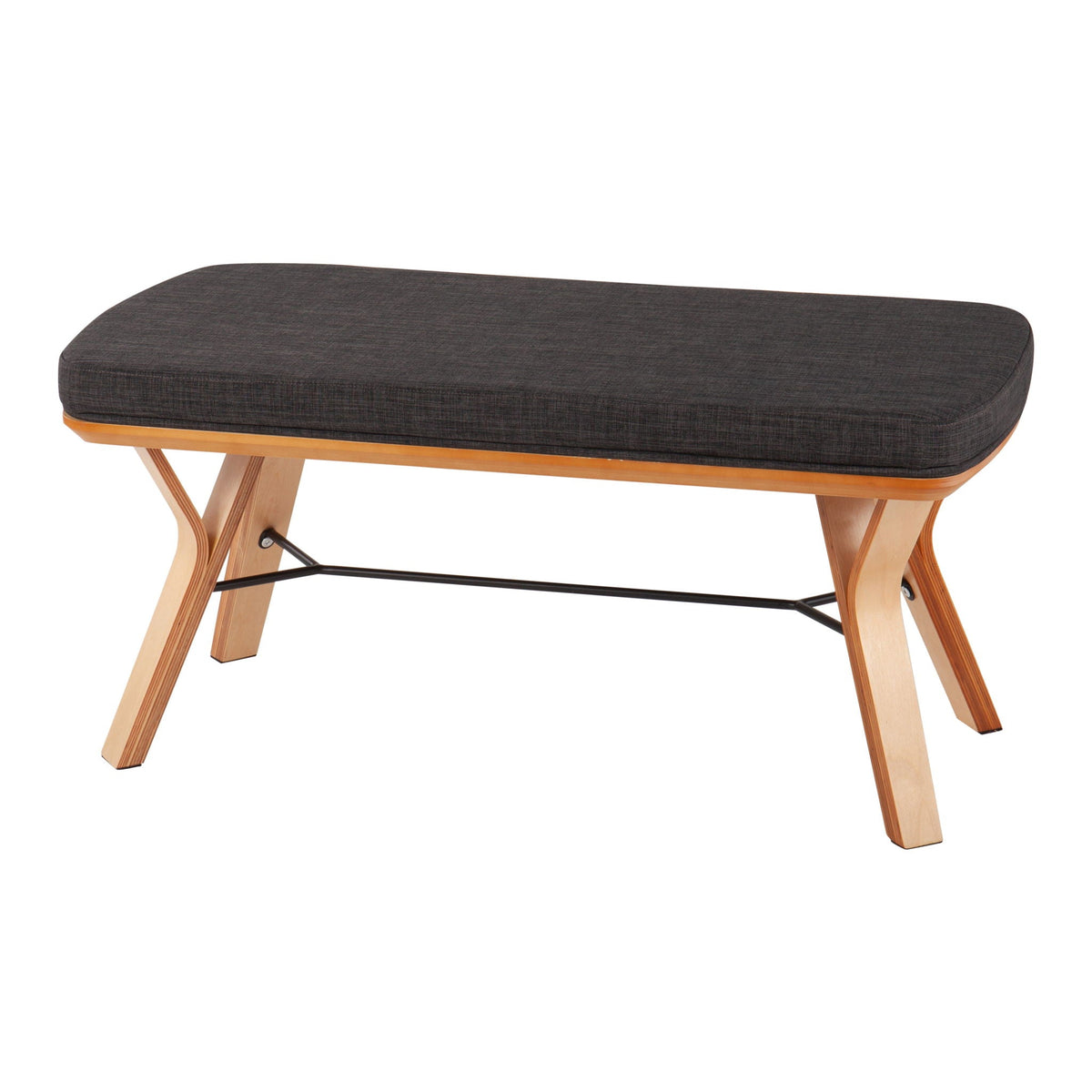 Mid Century Upholstered Bench with Cushioned Seat in dark gray fabric, legs by HouseOfZazla on Tampa Home & Garden Store