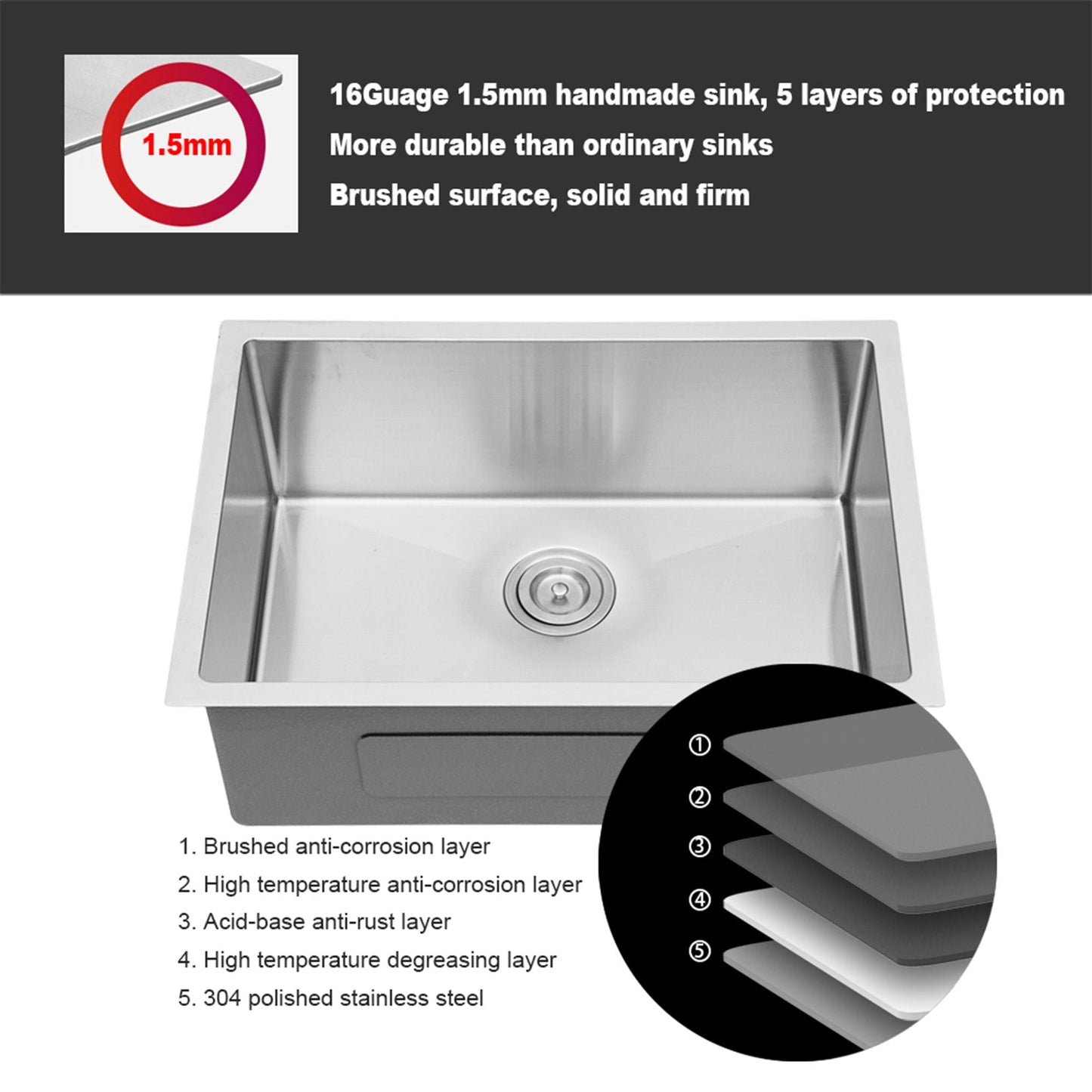 Modern Deep Single Bowl and Stainless Steel Sink