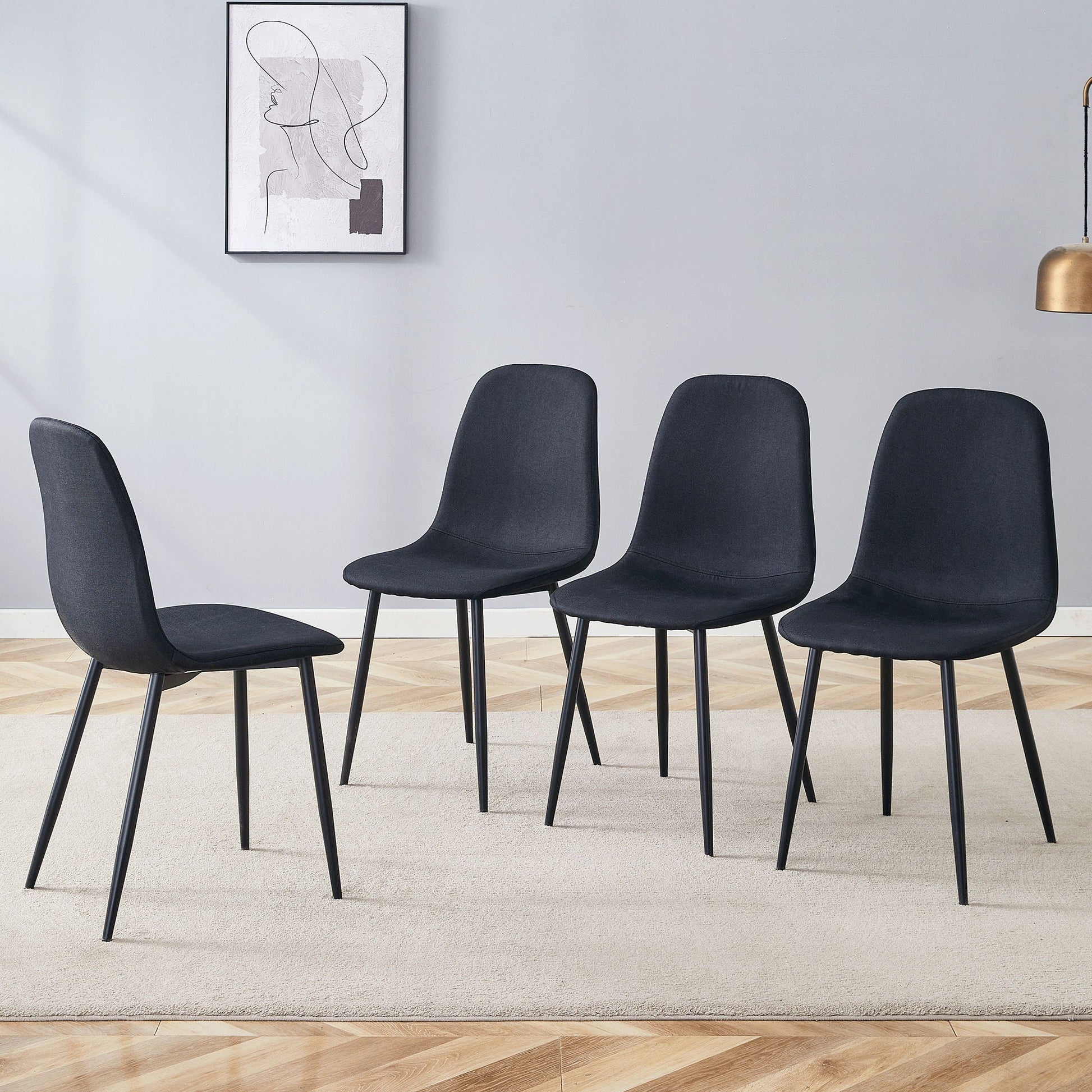 Modern Medieval Style Cushioned Side Chairs set with metal legs in black fabric HouseOfZazla on Tampa Home & Garden Store