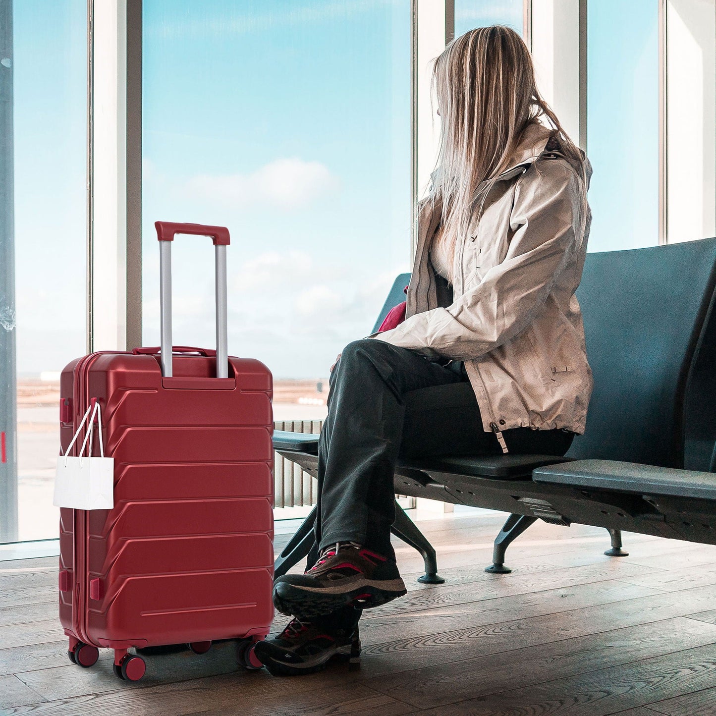 3-piece red spinner luggage set by HouseOfZazla in 20/24/28in sizes with combination locks on Tampa Home & Garden Store