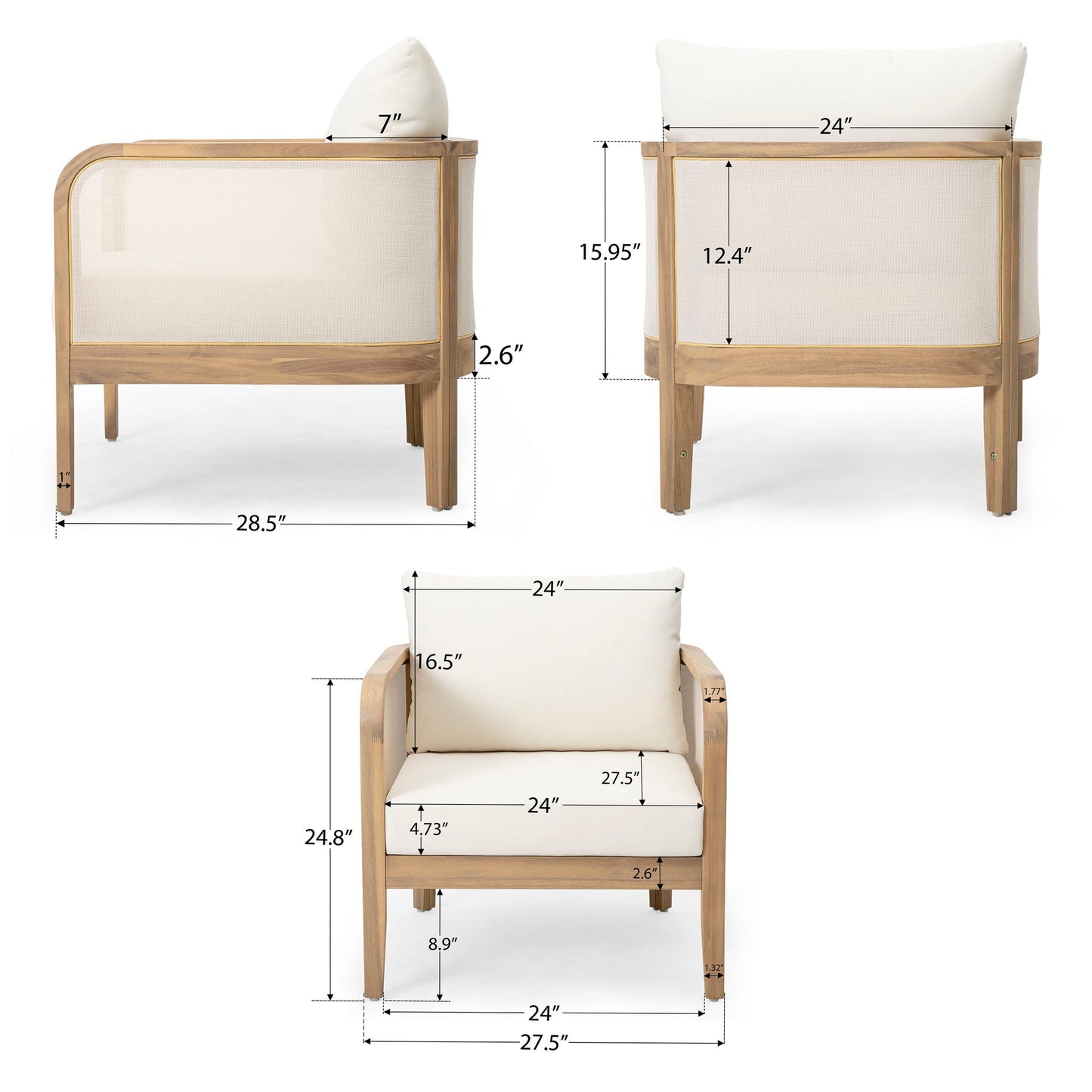 Durable Acacia Wood and Outdoor Patio Club Chair