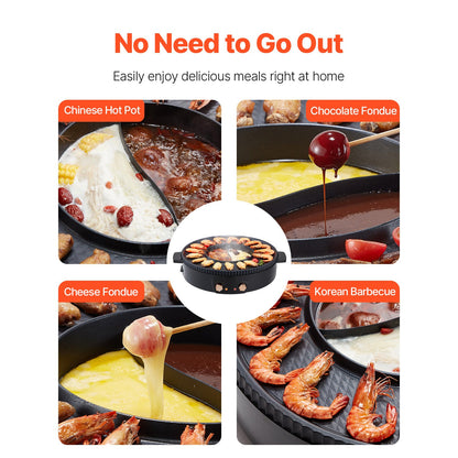 HouseOfZazla 1800W electric smokeless hot pot grill, black round 2-in-1 with four cuisines on Tampa Home & Garden Store