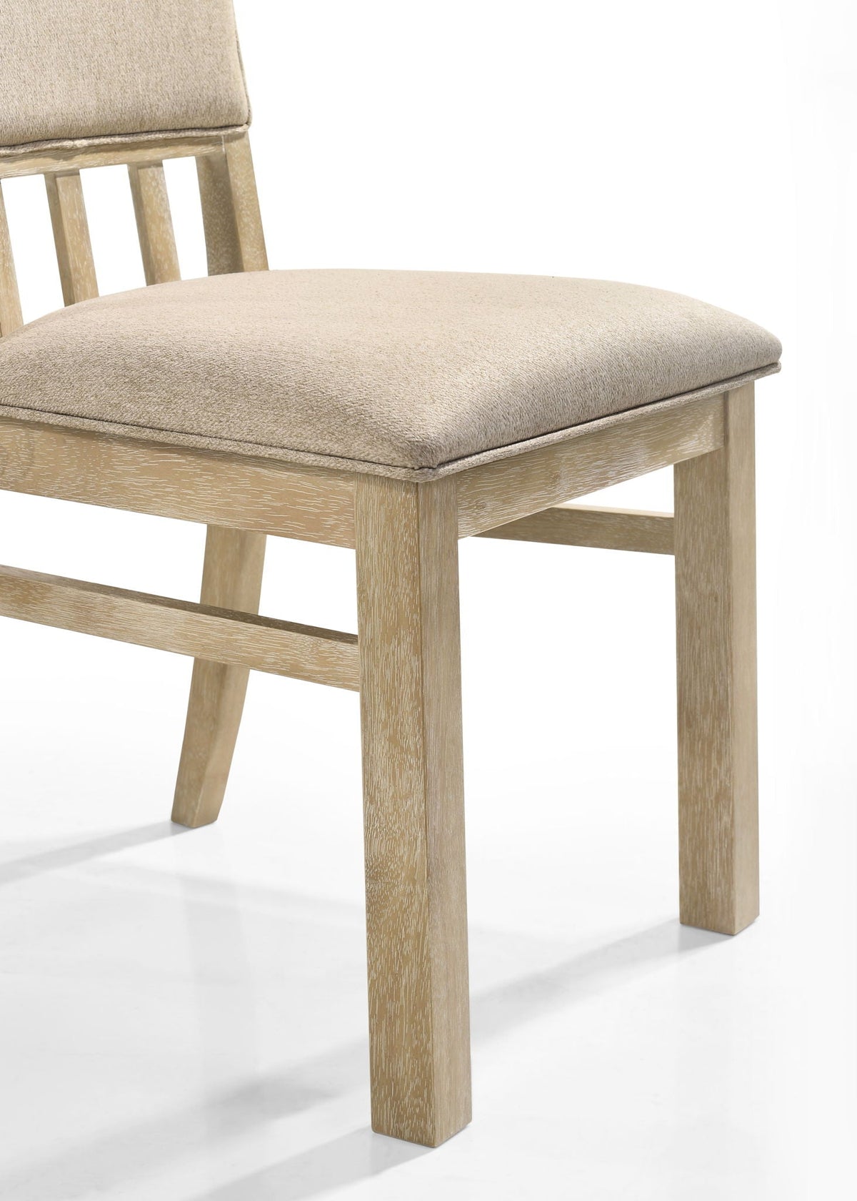 Wide Dining Chair Set in reclaimed wheat wood with beige upholstered seat by HouseOfZazla on Tampa Home & Garden Store