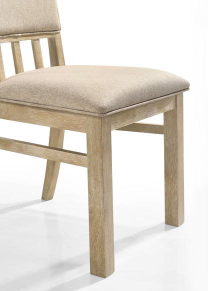 Wide Dining Chair Set in reclaimed wheat wood with beige upholstered seat by HouseOfZazla on Tampa Home & Garden Store