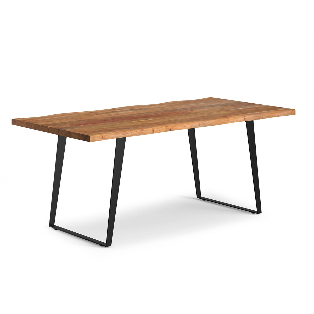 Modern handcrafted live edge acacia dining table with black metal legs on Tampa Home & Garden Store