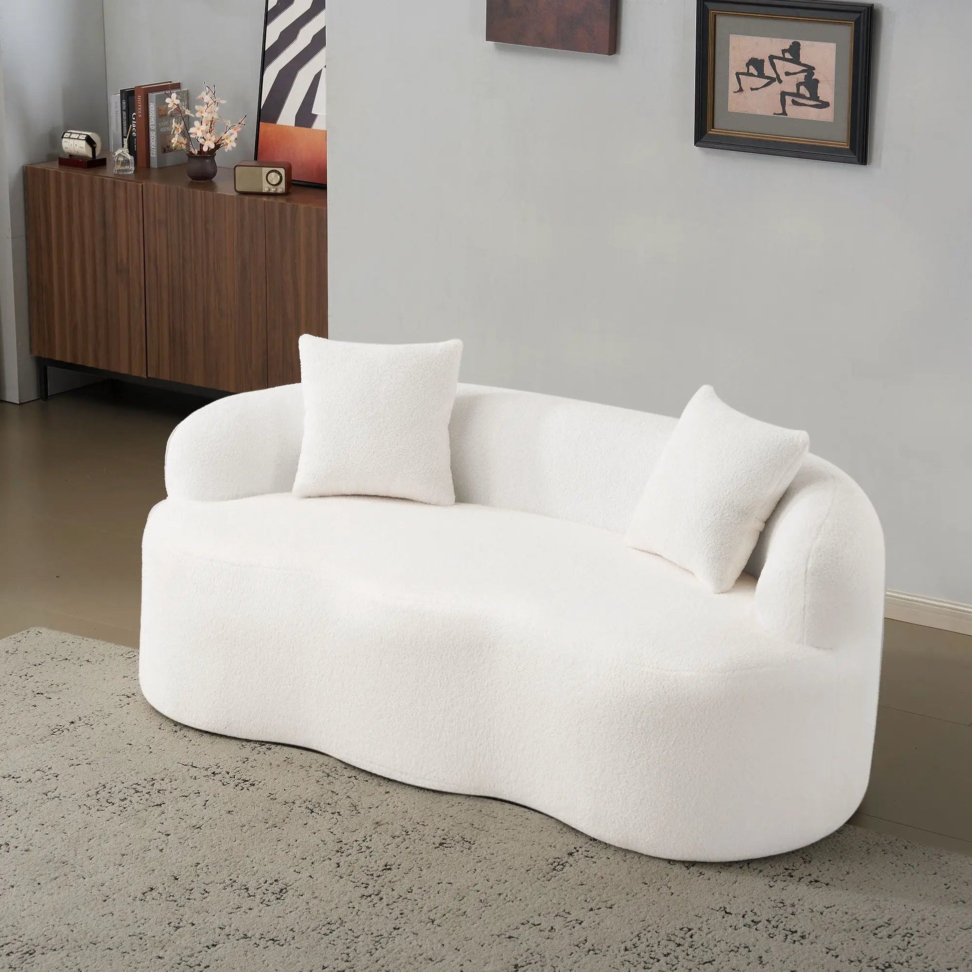 Curved white loveseat sofa with round armrest, stationary sofa by Unique Piece Furniture on Tampa Home & Garden Store