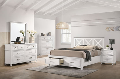 Ample Storage Bed with X Headboard and Wood Base
