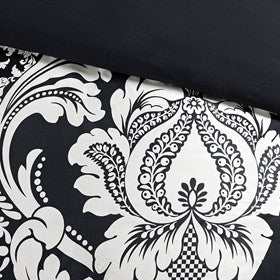 7 Piece Cotton Printed Comforter Set by HouseOfZazla in black and white damask print on Tampa Home & Garden Store
